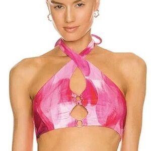 Farai London x REVOLVE womens cut out halter top Barbie pink festival size large